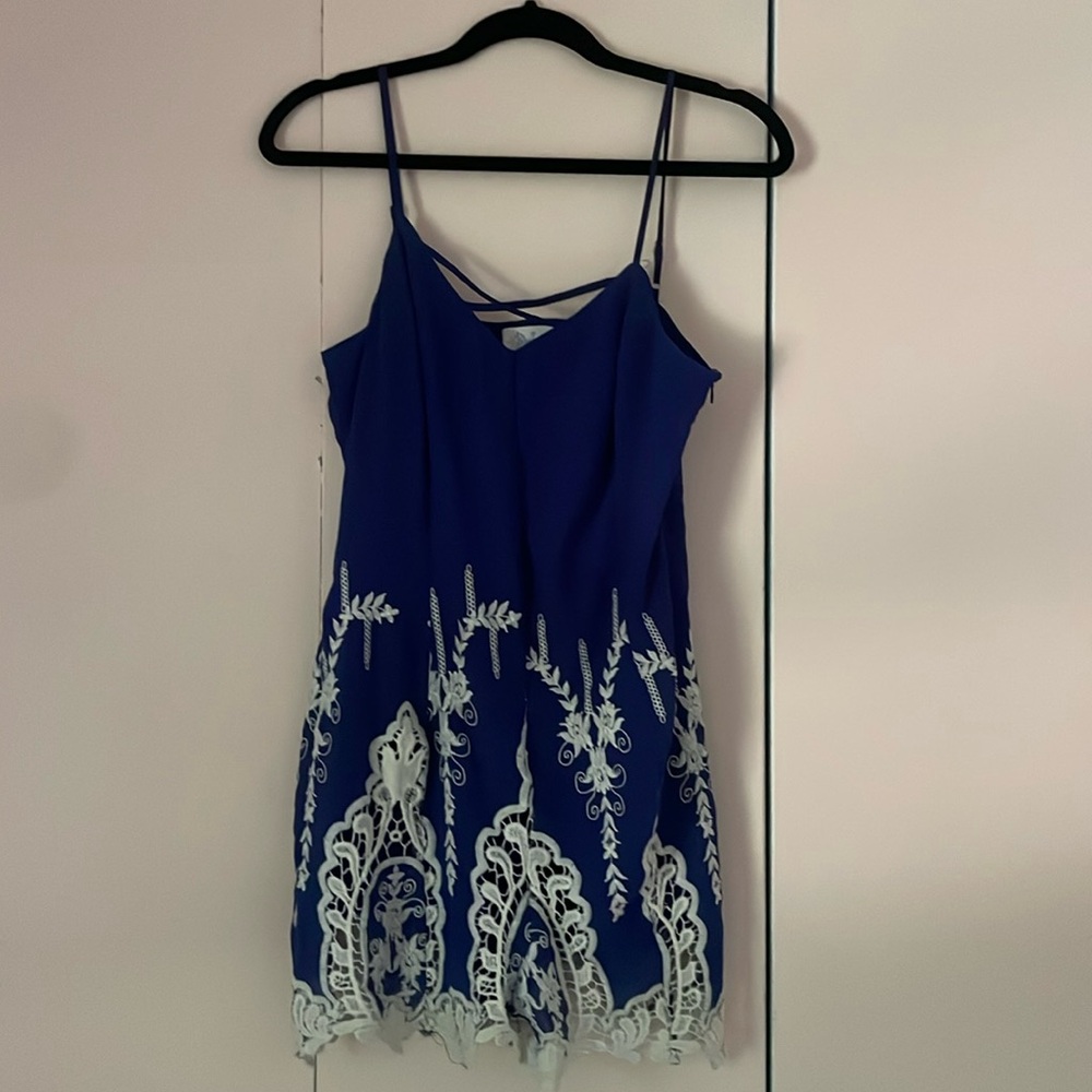 BlueTique Blue Embroidered Romper